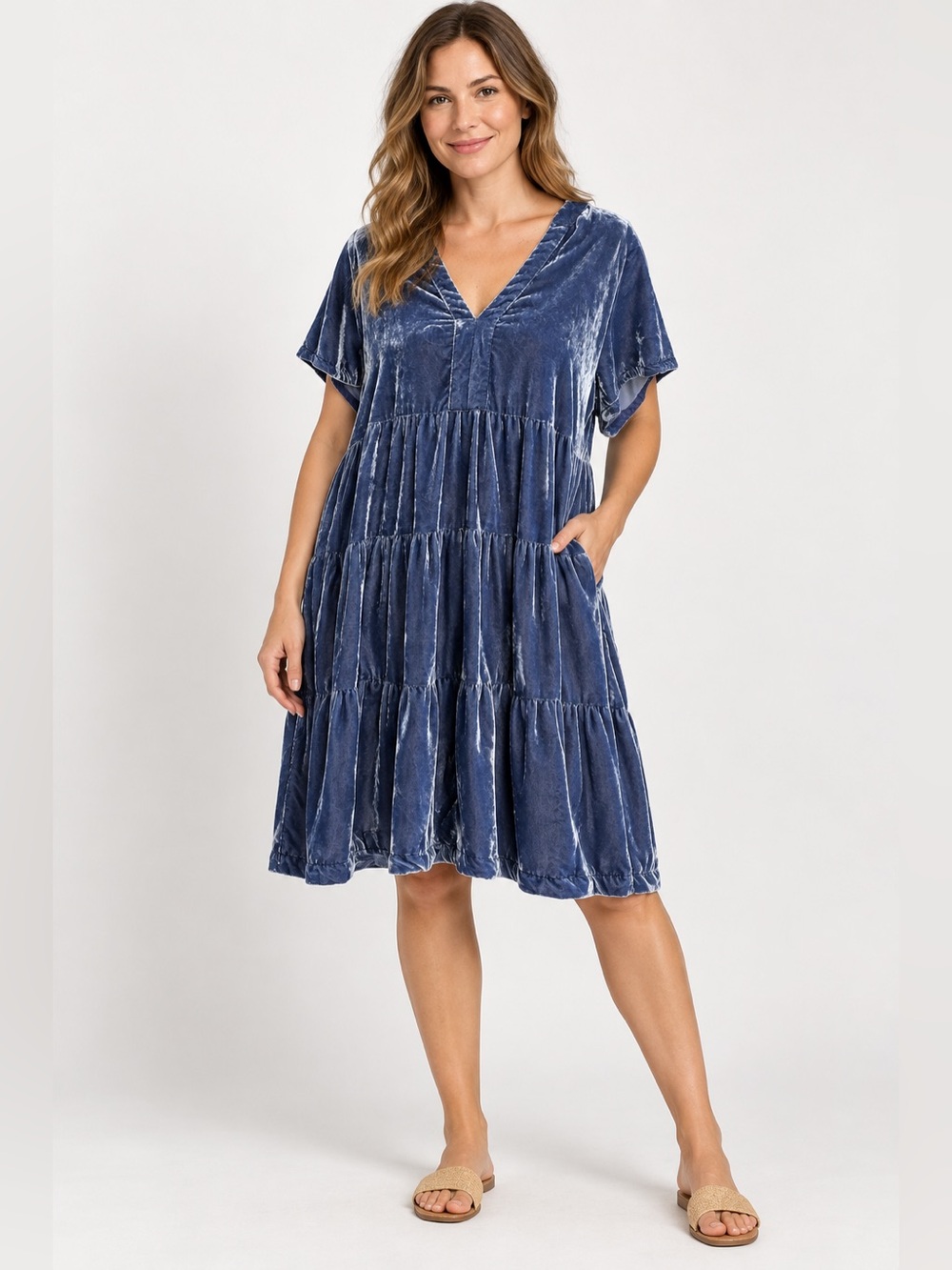 Anthropologie Maeve Blue Velvet Babydoll Whimsigoth Grunge Boho Tiered Dress